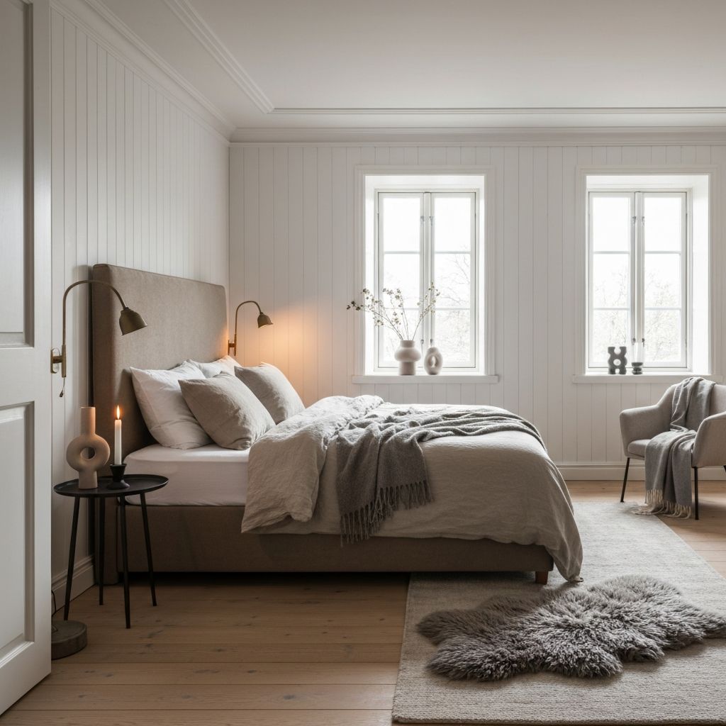 Elegant soveværelse med naturlige materialer
